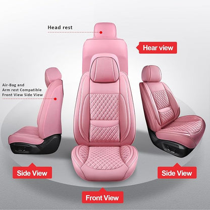 MIROZO Car Seat Covers Full Coverage for SUV Sedan Truck,Pink Full Set | Leather Car Seat Covers,Automotive Seat Protector Waterproof Seat Cover For SUV Sedan Truck For Families, Pets, Commuter - Image 6