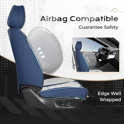 Coverado Car Seat Covers Full Set, Nappa Leather Seat Covers for Cars, Car Seat Protector Car Seat Cushion, Front and Back Seat Protectors Cushions Universal Fit for Most Cars Vehicles(Blue&White) - Image 6