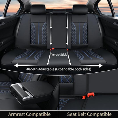 FLORICH Leather Seat Covers for Cars, Car Seat Cover Full Set Luxury Faux Leather Waterproof Seat Cover Full Coverage Seat Protector Universal Fit for Most Cars SUV Trucks, Black&Blue Line - Image 4