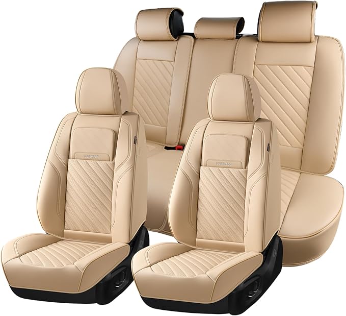 Coverado Car Seat Covers Full Set 5 Pieces, Luxury Nappa Leather Seat Covers Universal Fit Waterproof Non-Slip Breathable Front & Back Automotive Seat Protectors for Cars, SUVs, Trucks by COVERADOAUTO