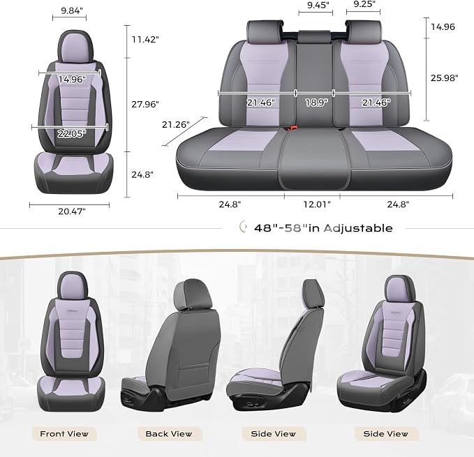 Coverado Car Seat Covers Full Set, Nappa Leather Seat Covers for Cars, Car Seat Protector Car Seat Cushion, Front and Back Seat Protectors Cushions Universal Fit for Most Cars Vehicles(Gray&Purple) - Image 3