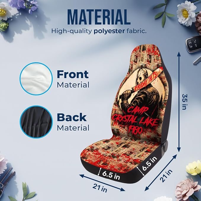 GENANY Perforated Horror Mask Car Seat Covers, 2-Piece Front Seat Set | 2-piece polyester front seat cover set, each 49.5 x 19.6 inches, with adjustable straps and hooks - Image 4
