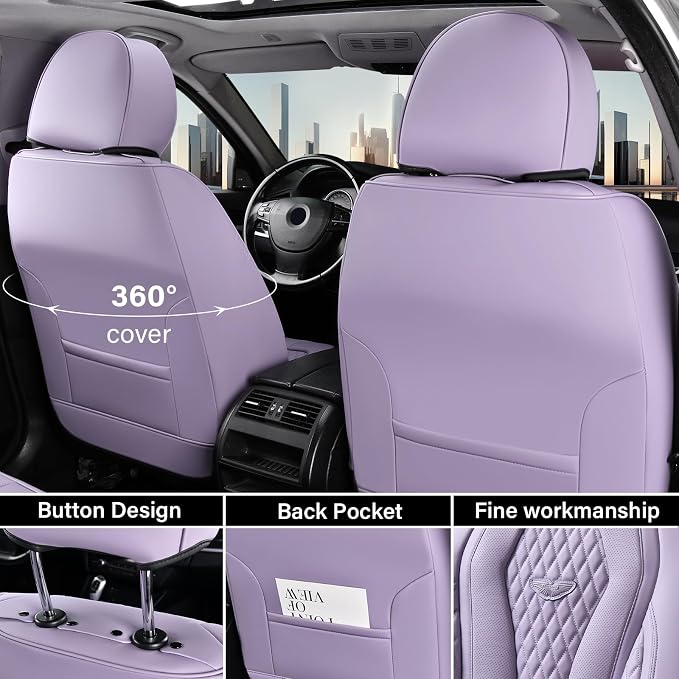 Coverado Car Seat Covers Full Set, Purple Seat Covers, Automotive Car Seat Cover, Car Seat Cushion, Car Seat Covers Front Seats Back Seat Covers, Car Seat Protector Universal Fit Most Cars - Image 3