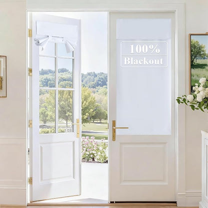 RYB HOME 100% Blackout Door Curtains, French Door Window Cover, Pure White | Self Adhesive, Privacy Glass Window Blind, Small Window Drape, Thermal Insulated, W26 x L40, 1 Panel by RYBHOME