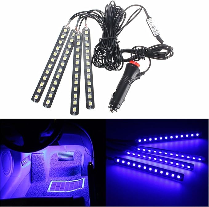 EJ's SUPER CAR 4PCS 48 LED Car Interior Lights, Blue Under Dash Light Kit | 12V Car Charger Powered, Waterproof Blue Neon Atmosphere Light Strips for Car Interior Decoration and Accent Lighting - Image 9