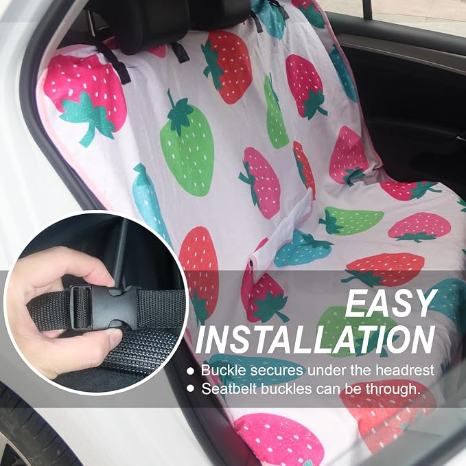 Sweat Towel Car Seat Cover Protector Front Seats for Gym Workout, Running, Swimming, Beach and Hiking, Waterproof Universal Seat Cover for Car, Trucks, Van & SUV (1, Strawberry, Rear Seat) - Image 5