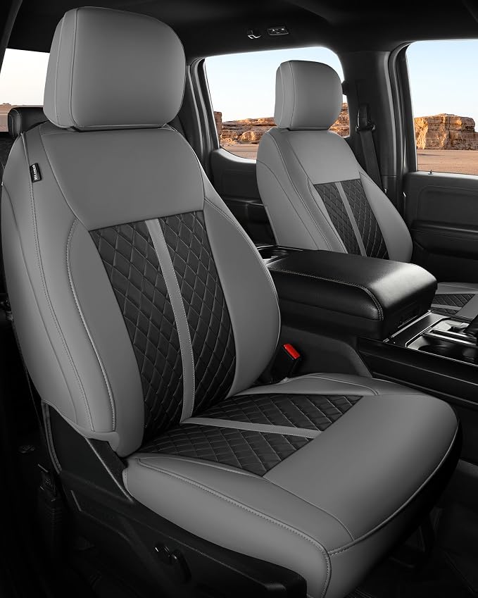 RIDEPOSH for Ford F150 Leather Seat Covers, SuperCrew XL XLT 2021-2026 | Fits F250 F350 Super Duty Crew Cab 2023-2026, Custom Fit, Bucket Seat, Stain Resistant, Airbag Compatible, Easy-Clean by RIDEPOSH