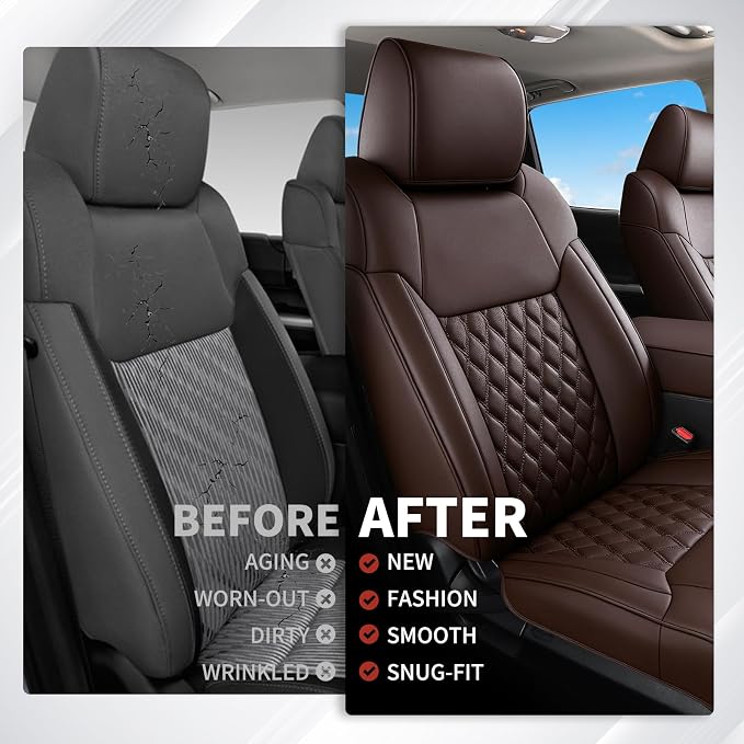 Huidasource Coffee Seat Covers Fit for Toyota Tacoma 2005-2015 Double & Crew Cab Base Prerunner SR5 Limited TRD Sport, Automotive Waterproof Leather Car Seat Cushion Cover(Full Set/Coffee) - Image 8