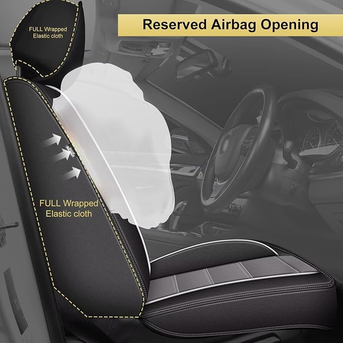 IKABEVEM Car Seat Covers Fit for GS 2007-2025 2026: Full Set Luxury Leather Automotive Seat Covers, Car Seat Protector(5 Seats, Black&Grey) - Image 4