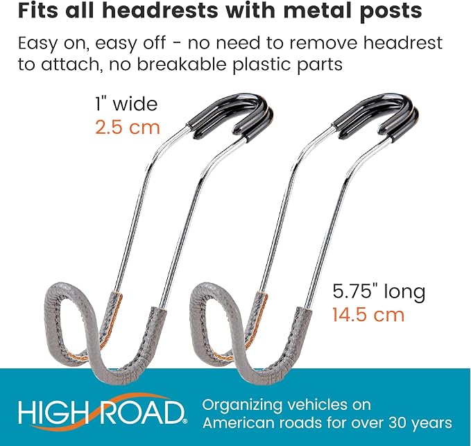 High Road Car Hooks for Purses and Bags with Leather Trim - Unbreakable Headrest Car Hooks for Large Purse Straps and Heavy Bags up to 40 lbs - Secure Attachment Loops Fit All Headrest Posts, 2-Pack - Image 6