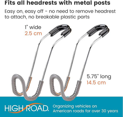 High Road Car Hooks for Purses and Bags with Leather Trim - Unbreakable Headrest Car Hooks for Large Purse Straps and Heavy Bags up to 40 lbs - Secure Attachment Loops Fit All Headrest Posts, 2-Pack - Image 6