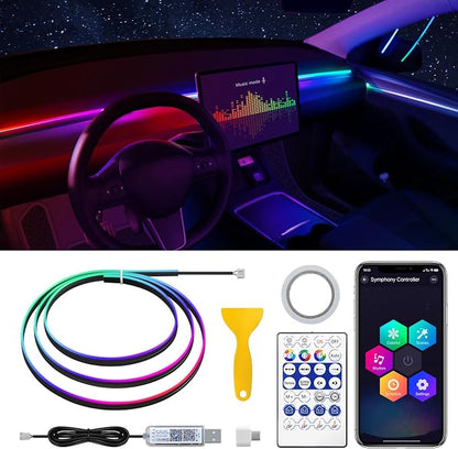 Dreamcolor Acrylic Interior Car LED Strip Light with USB/Type C, 47.24 inches Fiber Optic Ambient Lighting Kits, 16 Million Colors Sound Active Function by MAODANER