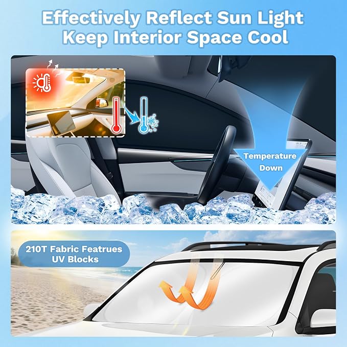 KUST Car Window Shades for Tesla Model 3 Highland 2024-2025 2026 Windshield Sun Shade Side Window Cover UV Block Privacy Protection Accessories for Camping Blackout Rear Back Full Set 8PCS - Image 3