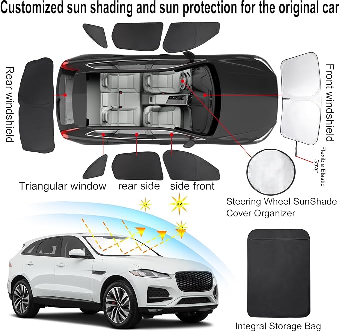 TINGLU Window Shades 8PCS for Jaguar F-Pace 2016-2025 2026 Accessories Car Side Full Windows Rear Triangular Windshield Sun Shade Sun UV Rays & Privacy Protection for Camping,Napping - Image 3