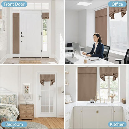 RYB HOME Sidelight Curtains for Front Door, Skinny Narrow Window Curtains | Entry Glass Door Cover, Renter Friendly Blackout Curtains, Adhesive No Drill, Wide 12 inch x Long 69 inch, Mocha, 1 Panel - Image 9