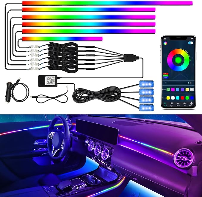 Dreamcolor Acrylic Interior Car Light 10 in 1 Automotive Ambient Light Kits with APP Control 16 Million Color 175 inches Fiber Optic Car LED Strip Light, RGB Music Sync Neon Light Kits by WEBUPAR
