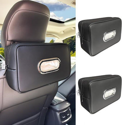 Noaman 2Pack Car Tissue Holder Leather, Car Kleenex or Napkin Holder Black | Large tissue holders for car fit 120 Kleenex boxes. Rectangular backseat napkin holder Essential car organization accessories by Noaman