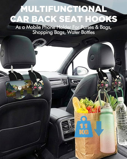 WOCOCN Purse Holder for Car, 2 Pack Heavy Duty Purse Hanger for Car,Flower | PU Leather Car Seat Hooks for Purses and Bags, Cute Floral Headrest Organizer for Handbags & Backpacks - Image 2