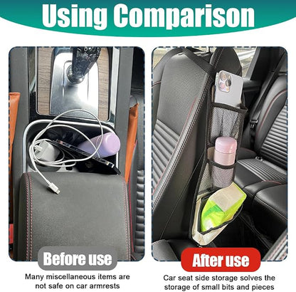 Car Seat Storage Hanging Bag, Car Seat Side Organizer, Multifunctional Cars Mesh Net Pocket, Multi-Pocket Seats Side Storage Interior Accessories Universal for Cars SUV Truck (Ivory White, 1PCS) - Image 5