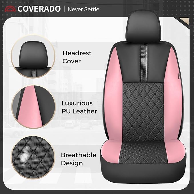 Coverado Car Seat Covers Full Set, Automotive Front and Rear Seat Covers with Backrest, Nappa Leather Car Seat Protectors Waterproof, Universal for Most Vehicles - Image 4