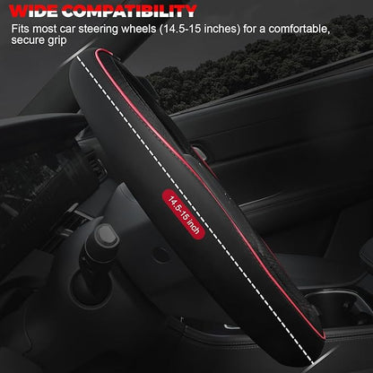 Ouzorp Car Steering Wheel Cover, Microfiber Leather Steering Wheel Covers with Anti-Slip Lining, Universal 14.5-15 inchs Black with Red line - Image 2