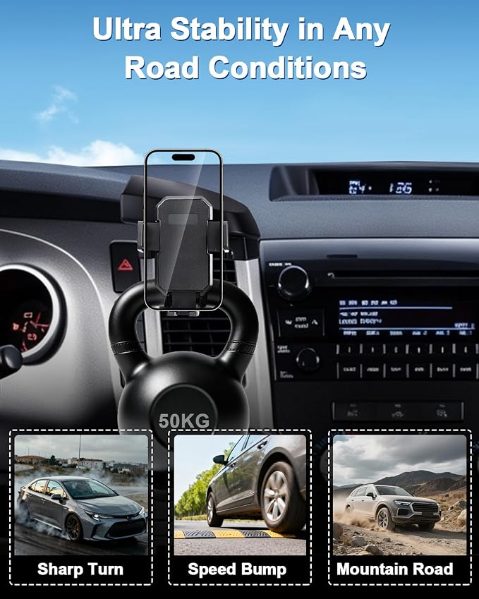 Car Phone Mount for Toyota Tundra 2007 -2013 /Sequoia 2008-2013 Accessories | Custom Air Vent Auto Lock Car Phone Holder for Tundra Fixed Cilp Hands Free 360° Rotation Phone Stand for All Smartphone - Image 5