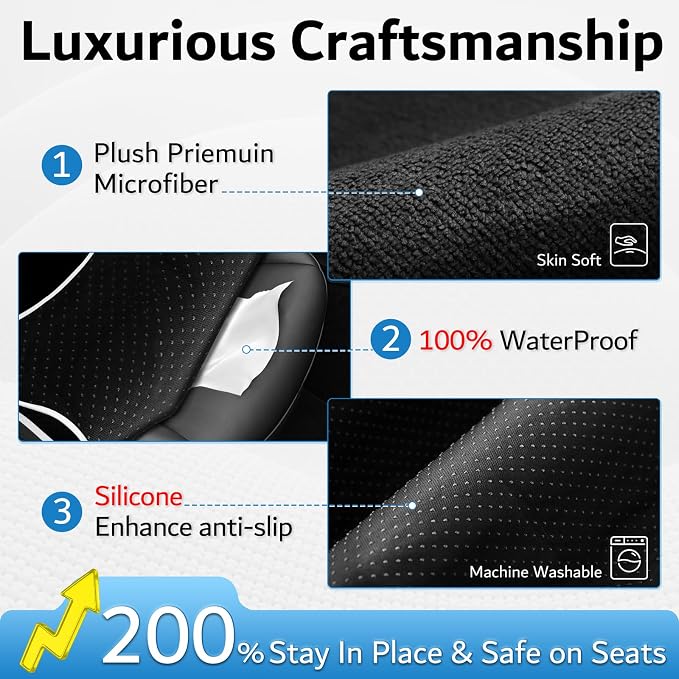 Premium Microfiber Towel Tesla Model Y Juniper/3 Seat Cover, Waterproof | Sweatproof | Machine Washable | Non-Slip, Seat Protector for Tesla Model 3/Y 2016-2026 Interior Accessories - (2Pack, Black) - Image 3