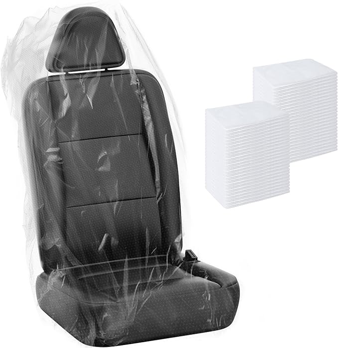 MYFAMIREA 50 PCS Disposable Car Seat Covers Clear Plastic Vehicle Seat Protector, Plastic Seat Covers Protector Universal Water Resistant and Stain Resistant for Cars Auto Truck Bus Airplane by MYFAMIREA