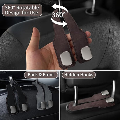 Car Purse Hook, Car Seat Headrest Hooks, Brown Leather 2 Pack | Car Purse Holder Hooks, Universal Car Hangers Seat Back Organizer Storage, Double Metal Hooks for Grocery Purses and Bags - Image 2