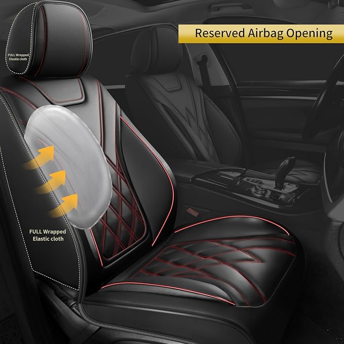 Car Seat Covers Compatible with GMC Yukon 2007-2025 2026 - Full Set 5 Seats Luxury Leather All-Weather Seat Cushions & Protectors, Waterproof & Breathable, Airbag Compatible (Redline) - Image 6