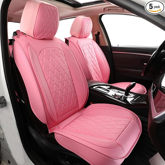 Car Seat Covers Full Set,Waterproof Automotive Seat Cover Universal | Seat Covers Pink,Leather Car Seat Cover, Universal Seat Protector For Most SUV Sedan Truck For Families,Pets,Commuter by MIROZO