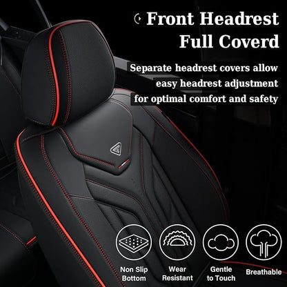 Coverado Front Car Seat Covers, 2Pcs Leather Seat Covers for Cars, Car Seat Protector Front Seats Only Auto Car Accessories Fit for Most Sedans SUV Pick-up Truck(Black&Red) - Image 4