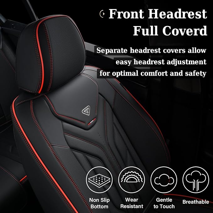 Coverado Seat Covers, Car Seat Covers Full Set, Leather Seat Covers for Cars, Automotive Seat Covers Car Seat Protector Car Accessories Fit for Most Sedans SUV Pick-up Truck(Black&Red) - Image 6