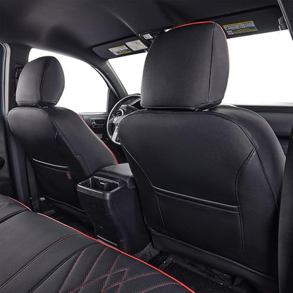 EKR Custom Fit Tacoma Rear Car Seat Covers for Toyota Tacoma (Petrol) 2024 2025 2026 Double cab SR/SR5/TRD Sport/TRD Off-Road/Limited - Second Row Only,Faux Leather(Black with Red Trim) - Image 3