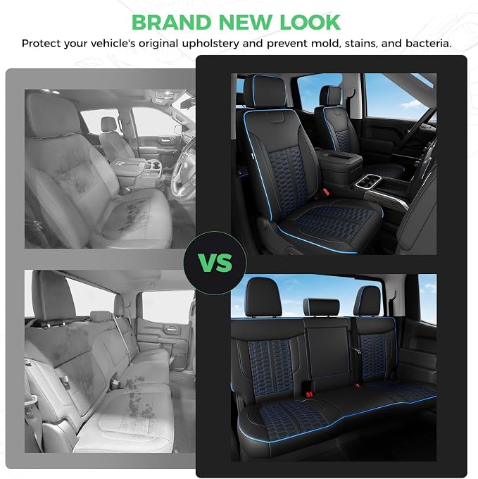 RIDEPOSH Custom Leather Seat Covers for Silverado/Sierra 1500 2019-2026 | Only Crew Cab, Fits 2500/3500HD 2020-2026, Jump Seat Cover(armrest storage only), Protective, Scratch-resistant, Easy-clean - Image 8