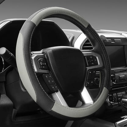 SEG Direct Black and Gray Microfiber Auto Car Steering Wheel Cover Universal 15 inch | Universal Medium Standard Size 37-39cm for Car Truck SUV, Microfiber Leather, Anti-Slip Comfortable Grip, Black and Gray by SEGDirect