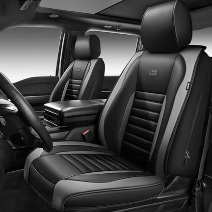 CAR PASS Nappa Leather Car Seat Covers Full Set, Luxury Seat Protector for Cars, Waterproof Anti-Slip Seat Cushion Armrest Compatible Airbag Universal for Sedan SUV Pick-up Truck Auto, Black Gray - Image 8