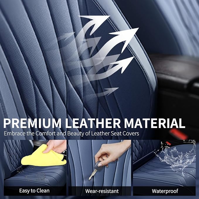 FLORICH 2pack Seat Covers, Waterproof Car Seat Cover, Airbag Compatible, Quick Setup Leather Seat Covers Universal Fit for Cars, Trucks, SUVs - Blue - Image 5