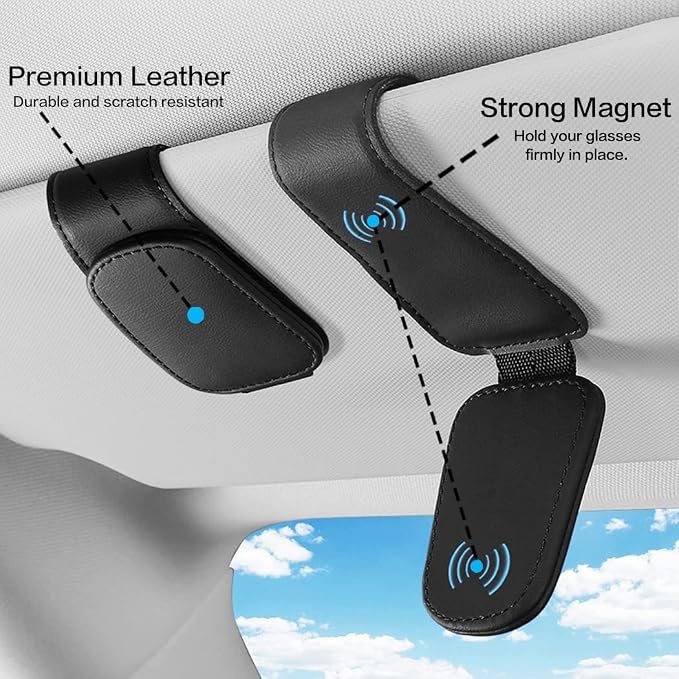 Sunglass Holder for Car Sun Visor, Magnetic Eyeglass Hanger Clip for Car Visor, Leather Car Glasses Mount, Car Interior Visor Accessories (Black-1Pcs) - Image 3