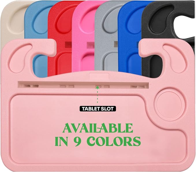 lebogner Steering Wheel Tray, Car Tray for Eating, Hook On Steering Wheel Desk for Food, Laptop and Car Accessories, Car Road Trip Must Haves Gadgets Car Table (Light Pink, with Tablet Slot) by lebogner
