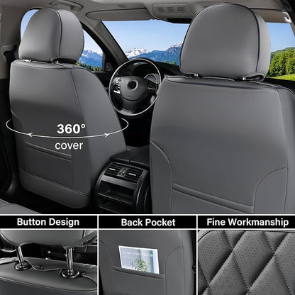 Coverado Car Seat Covers Full Set, Luxury Faux Leather Seat Covers for Cars, Waterproof Car Seat Protector, Gray Car Seat Cover, Universal Automotive Seat Covers Fit for Most Sedan SUV Trucks - Image 2