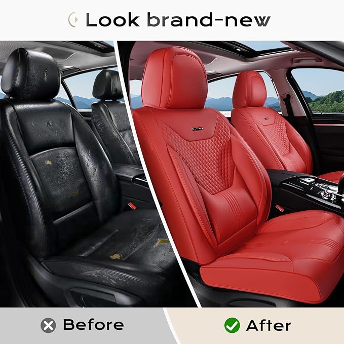 Coverado Car Seat Covers Full Set, Front Seat Covers with Lumbar Support and Back Seat Cover Waterproof Leather Automotive Seat Cover, Universal Car Interior Protectors Cushion for Most Cars - Image 4