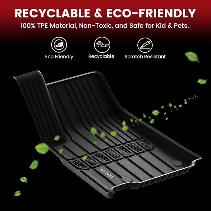 LASFIT Floor Mats for Jeep Grand Cherokee L 2021-2025 2026 6 Passengers | ONLY for Without Center Console, All Weather, TPE, Custom Fit, Car Mats, Floor Liners, 1st & 2nd & 3th Row, Black - Image 4