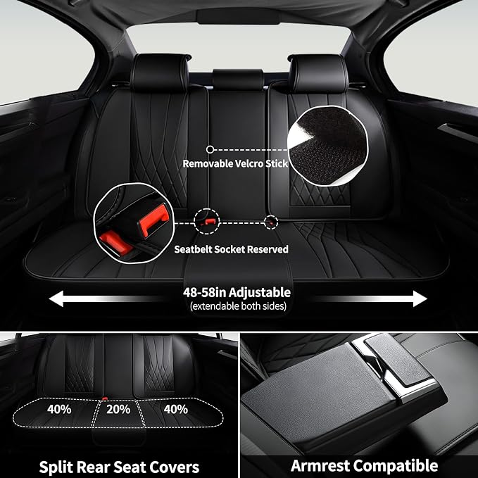 FLORICH Car Seat Covers Full Set, Black Seat Covers for Cars, Waterproof Front and Rear Car Seat Protectors, Universal Fit for Most Cars Sedans Trucks SUVs - Black - Image 6