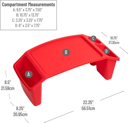 Mind Reader Kids Lap Desk, Portable Activity Tray with Side Storage, Stackable Plastic Desk for Drawing, Snacks, Study, Set of 2, Red - Image 3