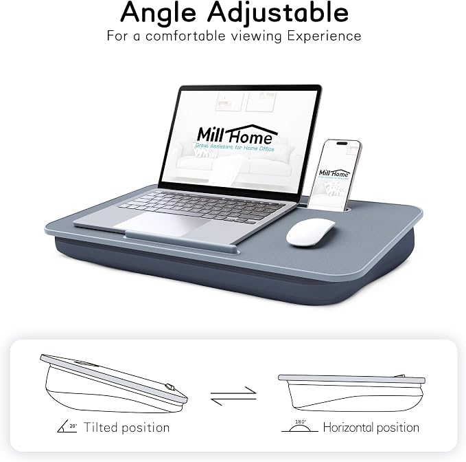 Lap Desk with Cushion, Fits up to 17 inch Laptop, Pillow Designed, Portable Laptop Stand with Tray, Pad & Phone Holder, Home Office for Bed/Couch/Car/Reading/Writing, MillHome (Gray) - Image 8