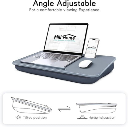 Lap Desk with Cushion, Fits up to 17 inch Laptop, Pillow Designed, Portable Laptop Stand with Tray, Pad & Phone Holder, Home Office for Bed/Couch/Car/Reading/Writing, MillHome (Gray) - Image 8