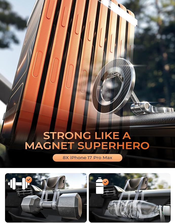 LISEN for MagSafe Car Mount, Magnetic Phone Holder for iPhone, Carbon Fiber | Super Compact Foldable Phone Holder for Car, 24 Strong Magnets Power for iPhone 12-17 Series, Classic 3M Adhesive No Residue - Image 5