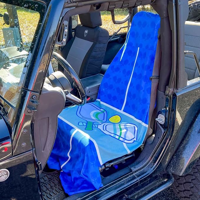 ChalkTalkSPORTS Pickleball Car Seat Towel Cover - Microfiber - 30 x 60 | Microfiber Seat Protector, Moisture-Wicking, 30 x 60 Inches, Pull Cord Hood, Compact and Portable, Pickleball Lover Gift - Image 2
