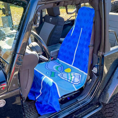 ChalkTalkSPORTS Pickleball Car Seat Towel Cover - Microfiber - 30 x 60 | Microfiber Seat Protector, Moisture-Wicking, 30 x 60 Inches, Pull Cord Hood, Compact and Portable, Pickleball Lover Gift - Image 2